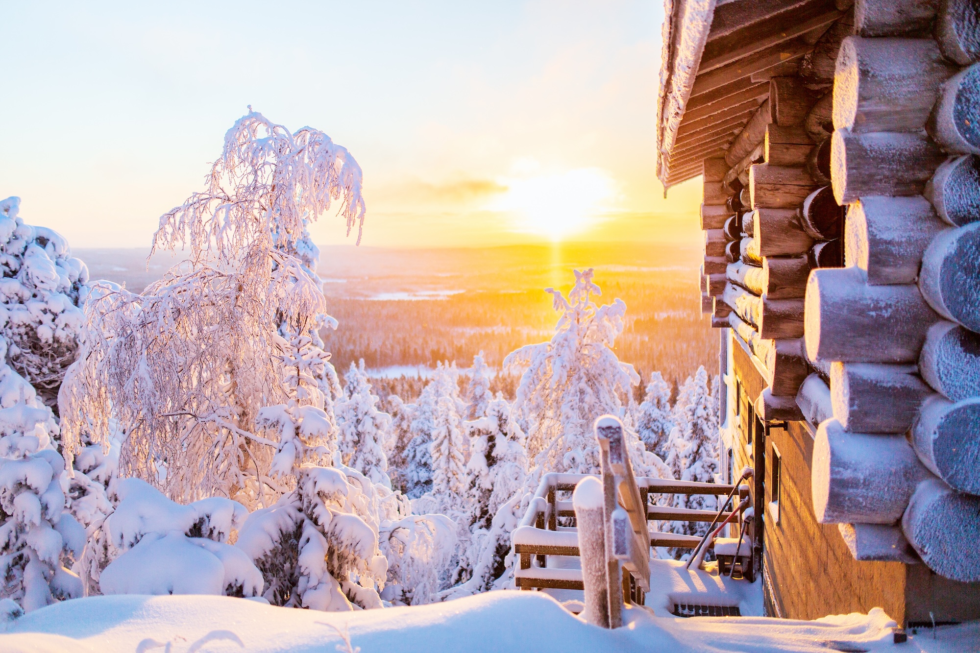 Beautiful,Winter,Landscape,With,Wooden,Hut,And,Snow,Covered,Trees